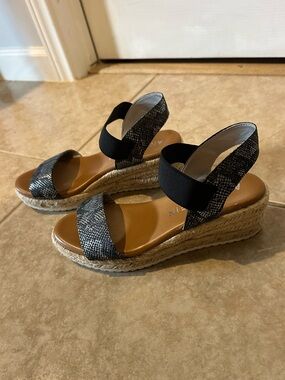 Women’s Black Espadrille Wedge Sandals with Ankle Strap